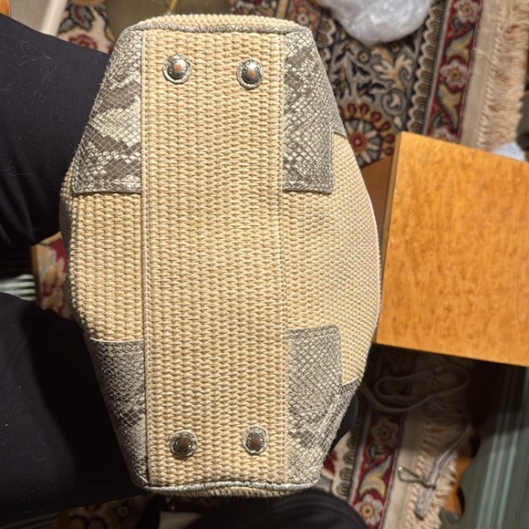 EUC Calvin Klein Tan Straw with Gray Imitation Snake Women's Bag - Picture 6 of 11